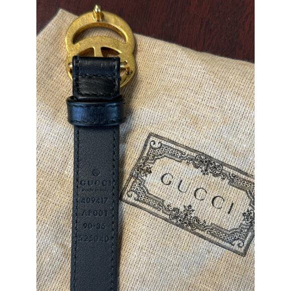 GUCCI Marmont GG Leather Belt with Double G Buckle Black Size 90 Skinny main image 8